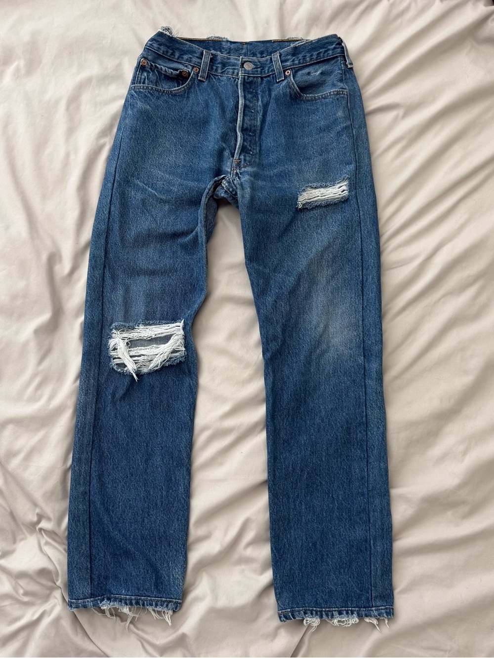Vintage 90s Levis 501 Distressed Jeans Medium Wash USA 28x29 Workwear Casual